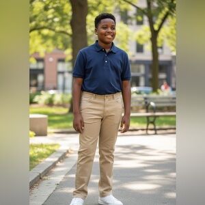 Tan Chinos Lightweight Cotton Blend Flat Front